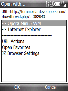 JZ Browserのブラウザ選択画面 - S22HTでデフォルトブラウザをOpera Miniにする