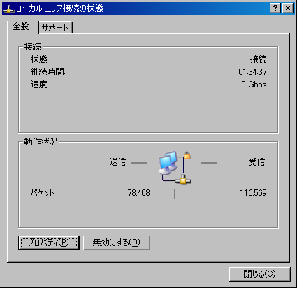 接続の状態 - Windows で IP エイリアス