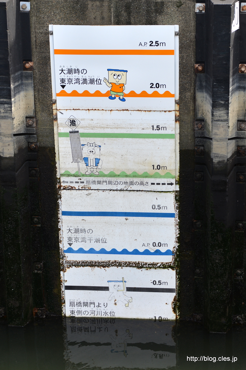 東側（旧中川）の水位+-+東京のパナマ運河？「扇橋閘門」