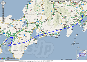 和歌山出張の軌跡(往路) - BT747でGPSの軌跡をGoogleMapsにプロット