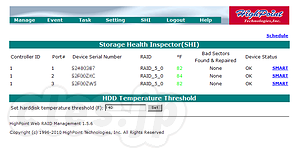 HighPoint Web RAID Management - RocketRAID 2720SGL のS.M.A.R.T. 情報を得る