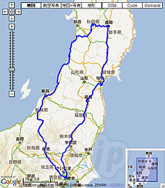 東京～埼玉～群馬～栃木～福島～宮城～岩手～秋田～新潟～群馬～埼玉～東京と９県、計1300km の移動ルート - 冬の関越道