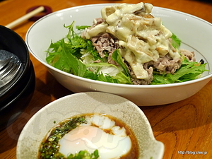 揚げゴボウと牛しゃぶサラダ - 酒の穴（ディナー編）