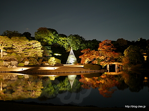 出汐の湊付近から中の島 - 六義園、紅葉と大名庭園のライトアップ 2012 に行ってきた