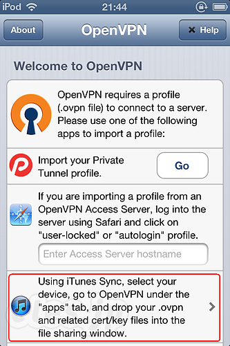 インストール直後の状態 - iPhone / iPod Touch から OpenVPN 接続する （JB不要）