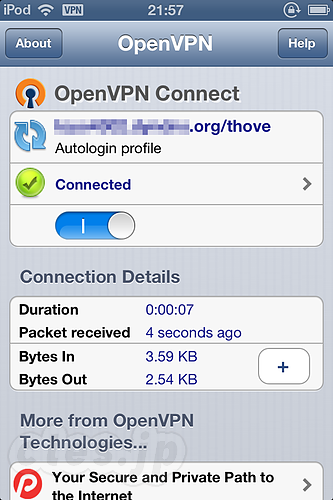 接続が確立したところ - iPhone / iPod Touch から OpenVPN 接続する （JB不要）