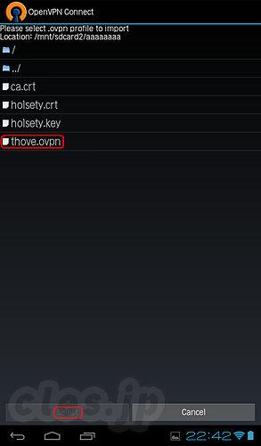 .ovpn のインポート - Android からOpenVPN 接続する (root不要)