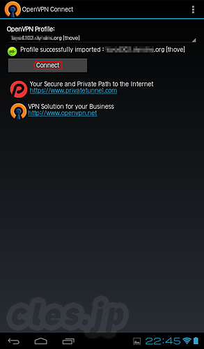 プロファイルのインポート成功 - Android からOpenVPN 接続する (root不要)