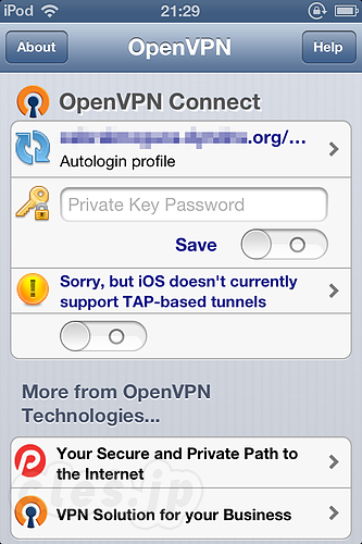 TAPで接続しようとした場合のエラー - iPhone / iPod Touch から OpenVPN 接続する （JB不要）
