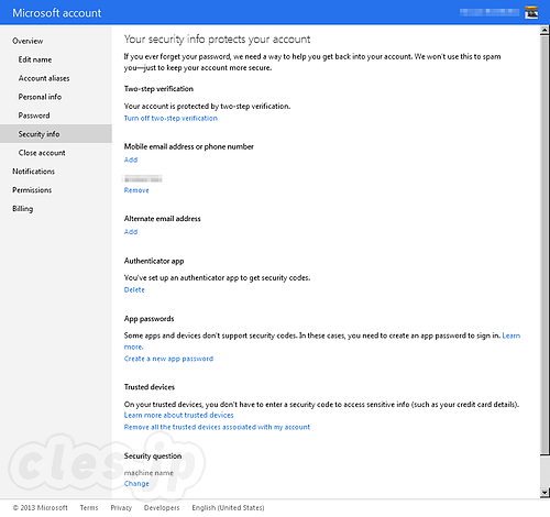 認証アプリの有効化 - Microsoft Account に二要素認証を設定