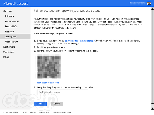 QRコードによるアプリの登録 - Microsoft Account に二要素認証を設定