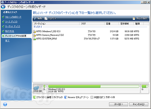 ディスクレイアウトの変更 - Intel Data Migration Software を使って SSD へのデータ移行をする