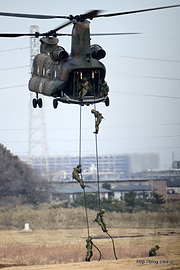 CH-47 チヌークからのラペリング降下 - 2014年 第1空挺団降下訓練始めで、望遠レンズ初め！