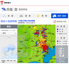 雨量・雷観測情報 - 都内の雷情報は TEPCO の「雨量・雷観測情報」で