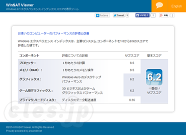 WinSAT Viewer - Windows 8.1 でエクスペリエンスインデックスを計測する