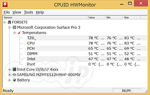 CPU 温度は 80℃近くに・・・ - Surface Pro 3 がオーバーヒート？
