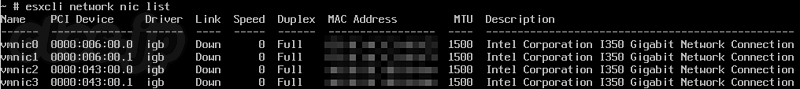 ESXi vmnic がすべて Down に - ESXi の NIC をコマンドラインから up/down するには