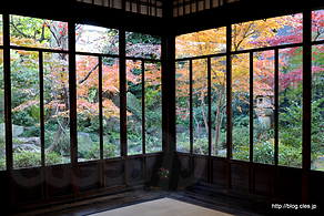 残月の間からの紅葉 - 旧安田楠雄邸庭園の紅葉を庭から眺める