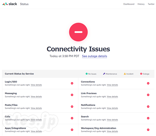 Slack System Status - Slack で大規模障害