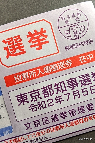 投票所入場整理券 - 知事選に投票してきた