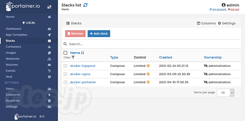 Portainer.io -  Portainerを使って Docker をウェブから管理する