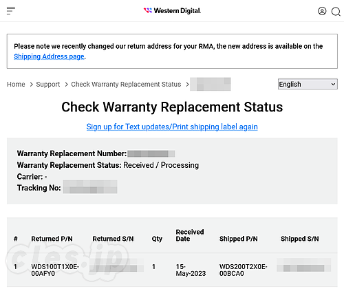 Check Warranty Replacement Status - WD Black SN850 NVMe が、なぜか 2TB になって戻ってきた